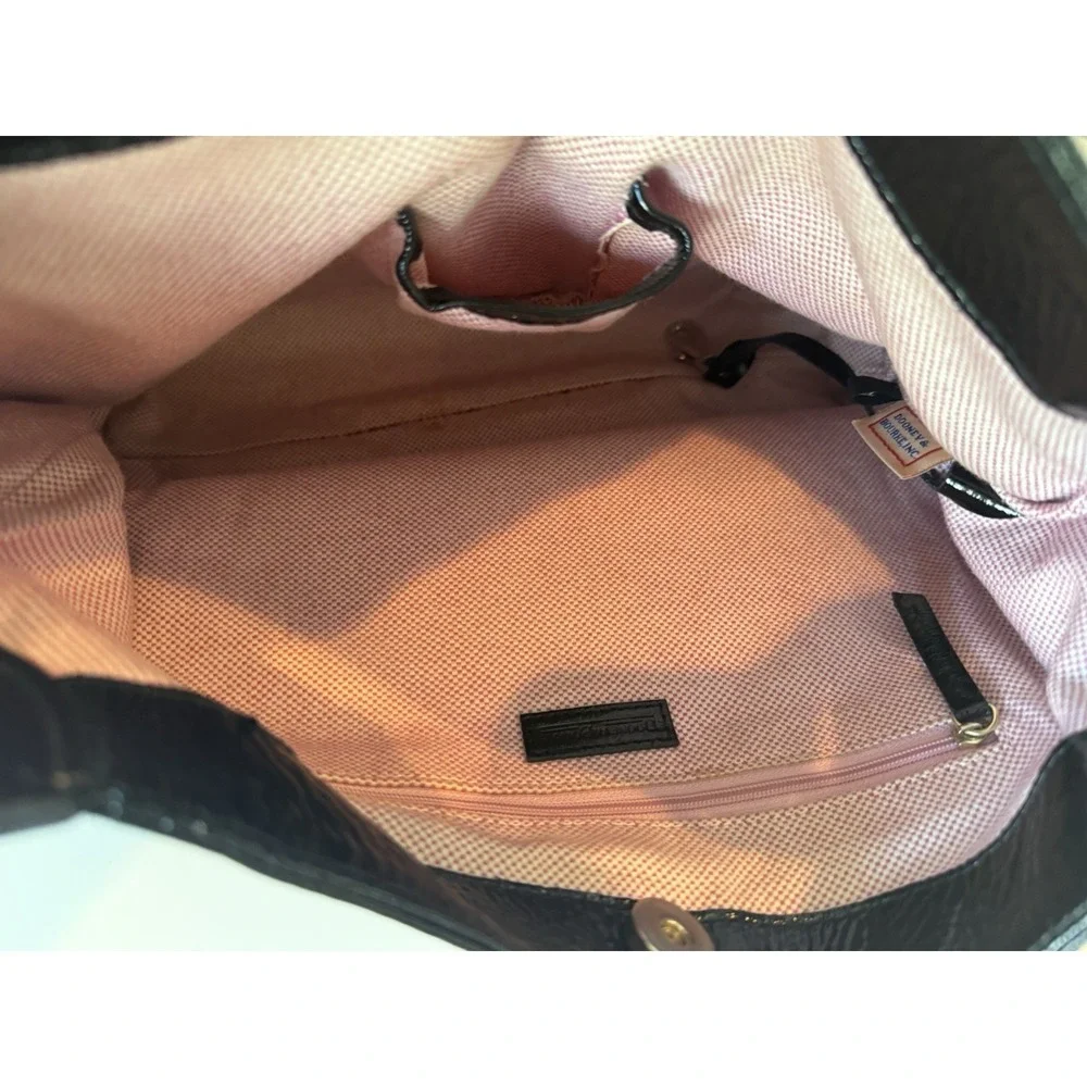 Dooney‎ & Bourke Black Patent Leather Medium Hobo Shoulder Bag Zip Pocket Nice